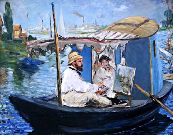 Monet painting on his studio boat